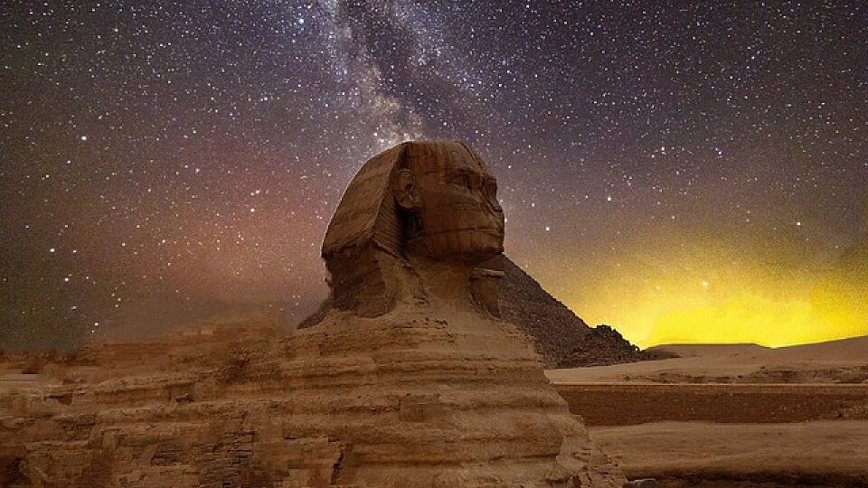 sphinx night time sky egypt